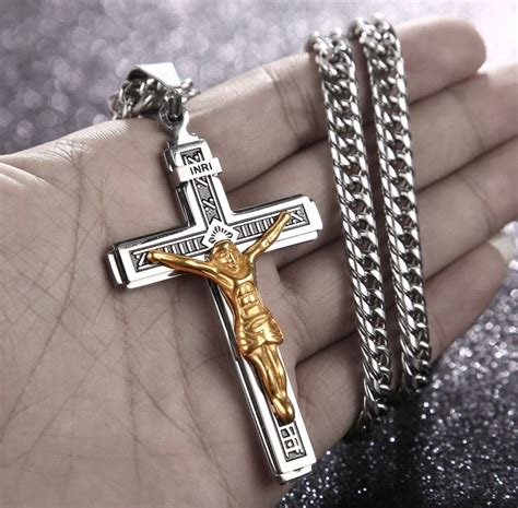 Large Gothic Crucifix Cross Men Necklace Silver Gold Heavy Stainless ...