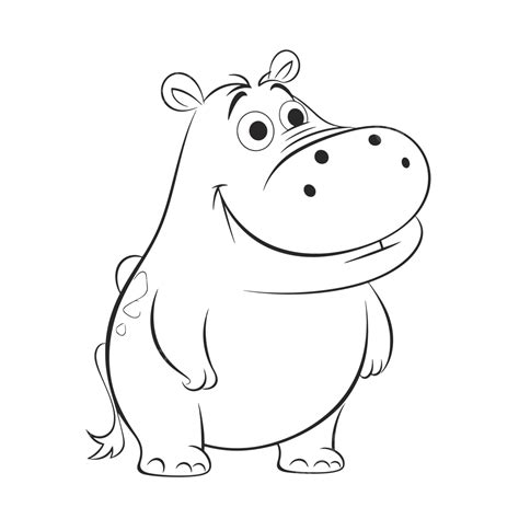 Hippo With Big Eyes Is Standing Up Outline Sketch Drawing Vector, Wing ...