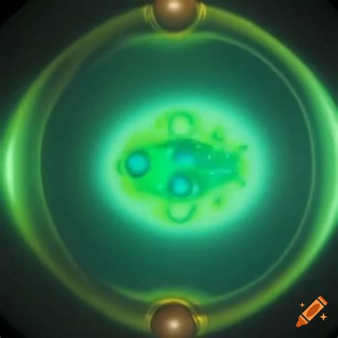 Illustration of a green frog with electron orbits on Craiyon