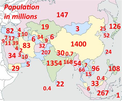 Population of countries in Asia (in millions) : r/MapPorn