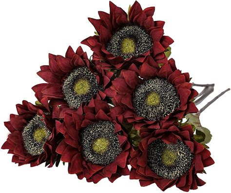 6 Pack Artificial Silk Sunflowers Long Stem Fake Sunflowers Bouquet ...