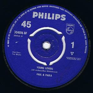 PAUL & PAULA Young Lovers 7 Single Vinyl Record 45rpm Philips 1963