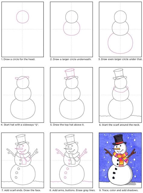 How to Draw a Snowman: Easy Step-by-Step Art Lesson for Kids | Sanat ...