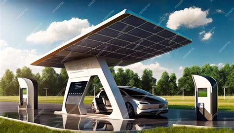 Premium Photo | An electric vehicle charging station with solar panel on top Generative AI