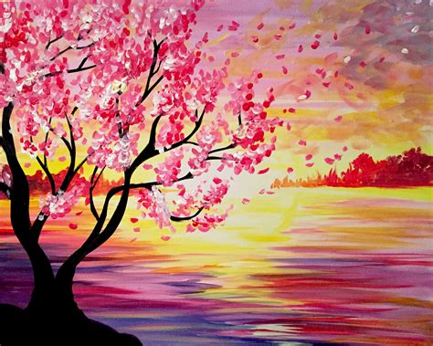 Learn to paint Sunset Cherry Blossoms