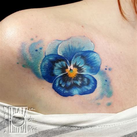 realistic pansy tattoo Melina van der Werf color flower tattoo Pansy ...