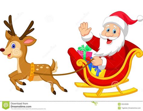 Cartoon Santa Drives His Sleigh Stock Vector - Image: 33243508 | Santa and reindeer, Reindeer ...