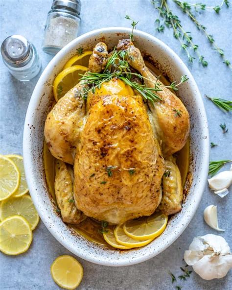 Lemon Garlic Oven Roasted Whole Chicken | Healthy Fitness Meals