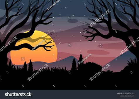 Spooky Forest Night Background Full Moon Stock Vector (Royalty Free ...