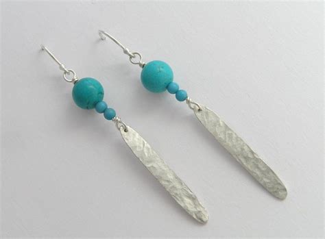 Silver Dangle Earrings Turquoise Earrings Feather Earrings - Etsy