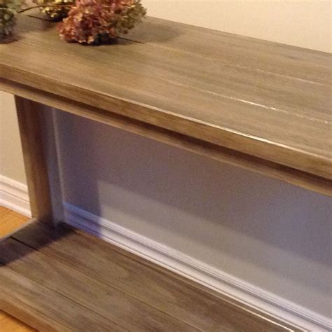 IKEA pine console table was perfect base for barn wood finish,used 3 different color stains to c ...