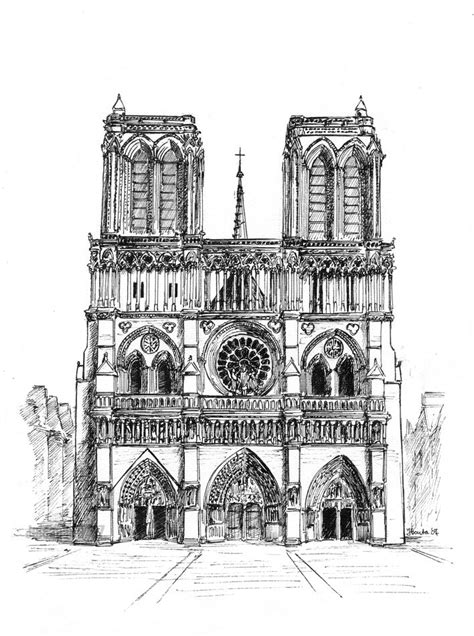 Notre_Dame_Architectural Plan Architecture Sketch , Drawing, Lineart ...