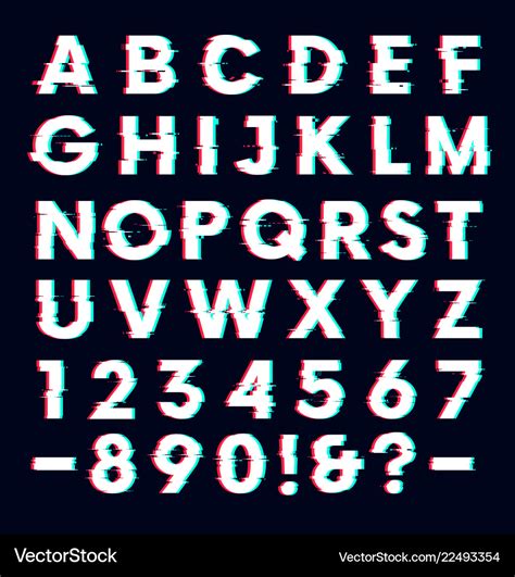 Glitch font with distortion effect letters and Vector Image