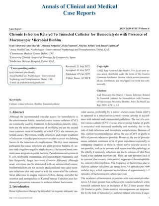 Chronic Infection Related To Tunneled Catheter for Hemodialysis with Presence of Macroscopic ...