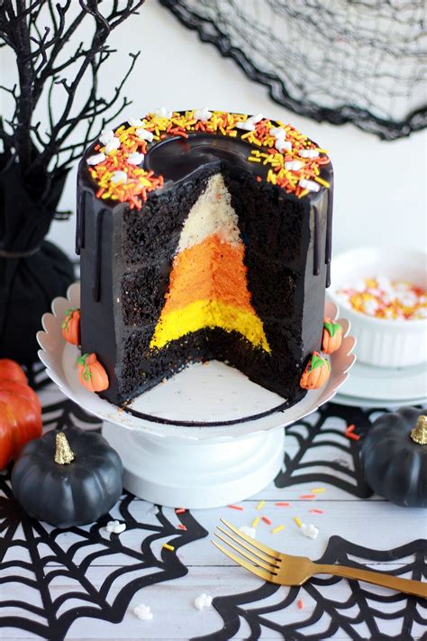 Halloween Candy Corn Cake - by Baking with Blondie #candycorn #halloween #halloweencake # ...