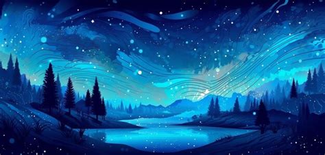 Premium AI Image | A starry night sky with a river and trees.