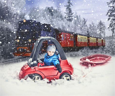 Winter Snow Mountain Scenery Train Backdrop M6-138 – Dbackdrop