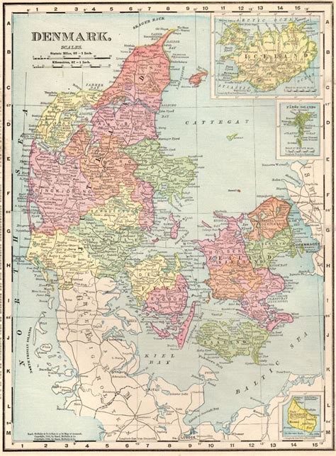 1900 Vintage DENMARK Map of Denmark Antique Travel Gallery Wall Art Map 4840 | Denmark map, Map ...