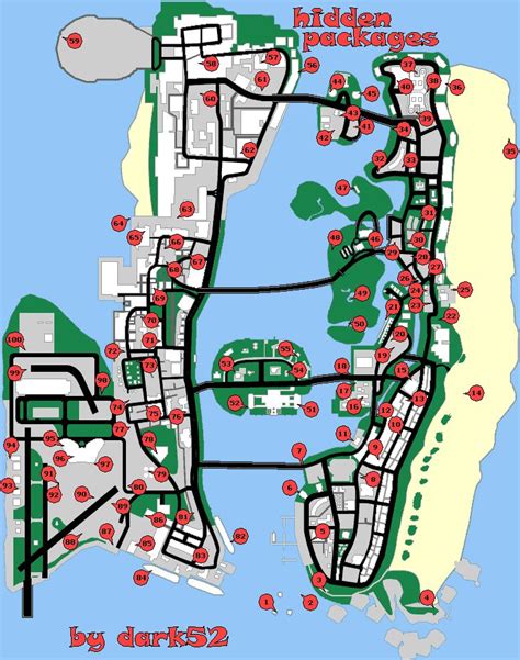 GameFAQs: Grand Theft Auto: Vice City (PS2) Hidden Packages Map by dark52 | Gta city, Gta, Grand ...