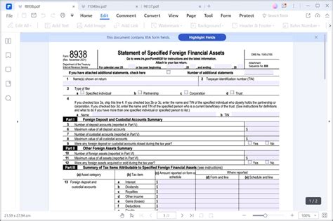 Irs Form 8938 Fillable - Printable Forms Free Online