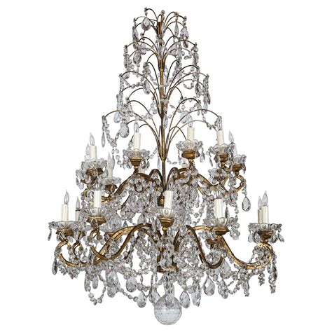 Large Italian Gilt Metal and Crystal Twenty-Light, Two-Tier Chandelier For Sale at 1stdibs