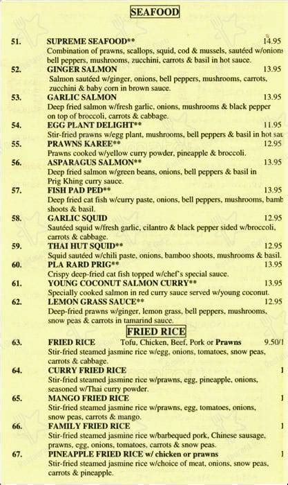 Menu at Family Thai Hut restaurant, Gig Harbor