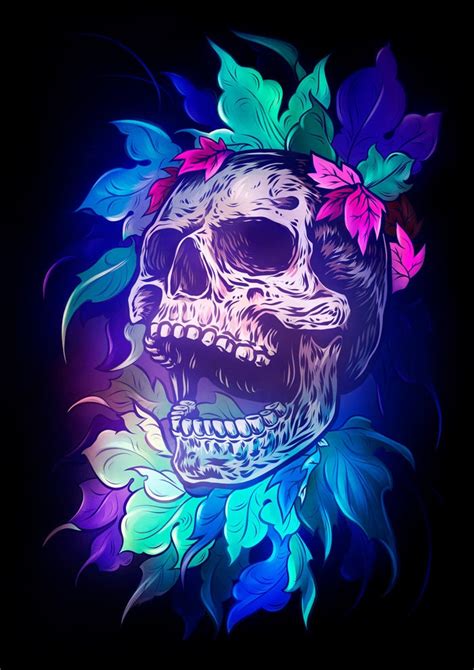 Neon Skull Art Print Halloween Gothic decor Dark Art | Etsy