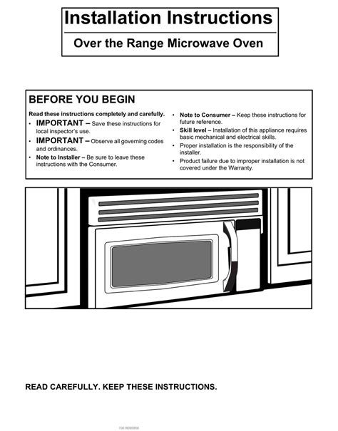 ELECTROLUX OVER THE RANGE MICROWAVE OVEN INSTALLATION INSTRUCTIONS MANUAL Pdf Download | ManualsLib