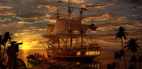 Wallpaper : boat, sailing ship, sunset, sea, vehicle, sunrise, evening, morning, pirates, dusk ...