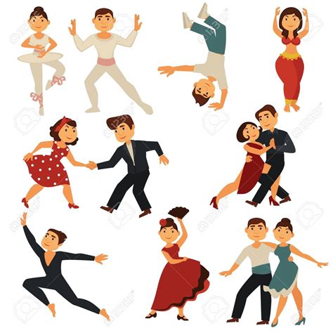 Dancing people dance different dances. Vector flat cartoon characters ...