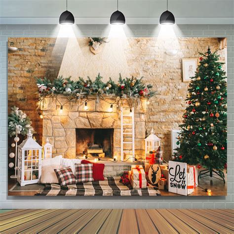 Lofaris Christmas Tree And Fireplace Light Christmas Backdrop