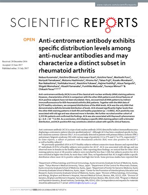 (PDF) Anti-centromere antibody exhibits specific distribution levels ...