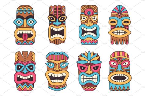 Illustrations of hawaiian tiki god. Tribal totem | Graphics ~ Creative Market