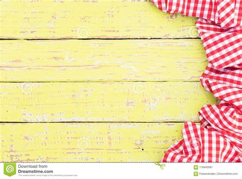 Red Picnic Tablecloth on Old Table Top Background with Copy Space Stock Image - Image of checked ...