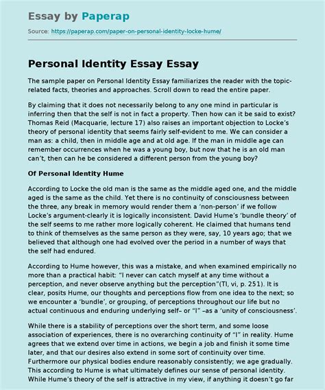 Personal Identity Essay Free Essay Example