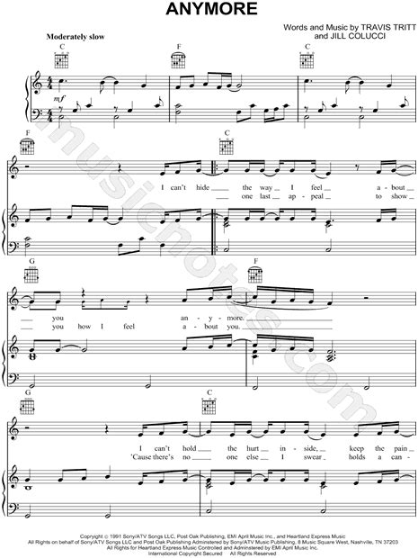 Travis Tritt "Anymore" Sheet Music in C Major - Download & Print - SKU ...