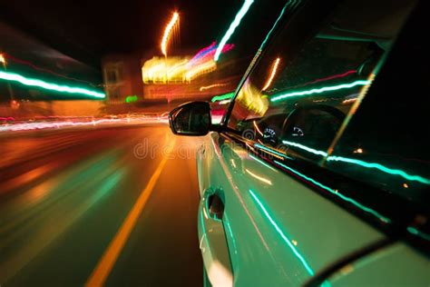 Speeding Car Driving in a Night City. Stock Photo - Image of movement ...