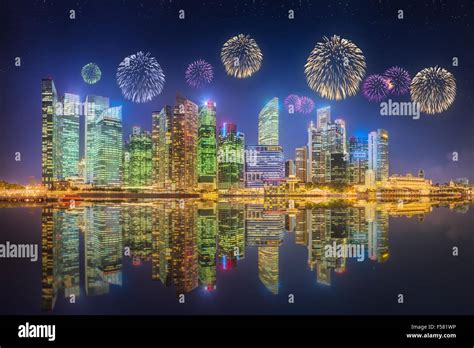 Beautiful fireworks in Marina Bay, Singapore Skyline Stock Photo - Alamy