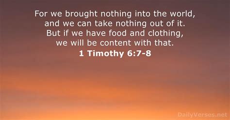 February 26, 2021 - Bible verse of the day - 1 Timothy 6:7-8 - DailyVerses.net