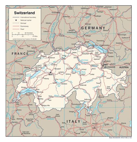 Large detailed political map of Switzerland with roads, railroads and ...