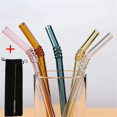 5Pcs/set Colorled Glass Straw Reusable Drinking Straws Glass set with ...