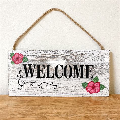 Flower Welcome Sign Hand Painted Hibiscus Flower Welcome - Etsy