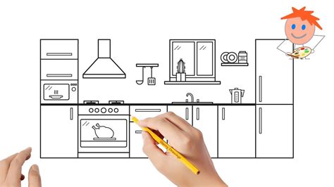 How to draw a modern kitchen | Easy drawings - YouTube