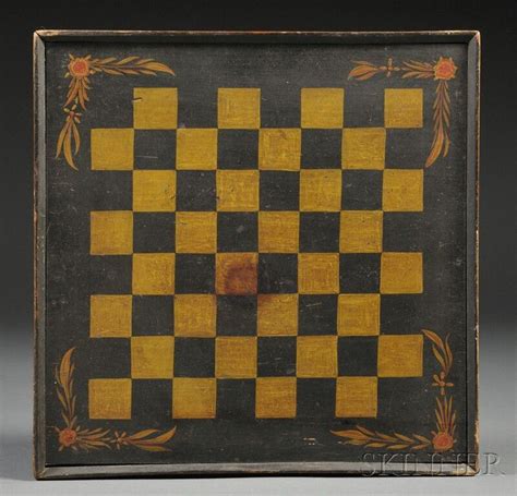 Painted Checkerboard, America, 19th century, square panel with applied molding, painted black ...