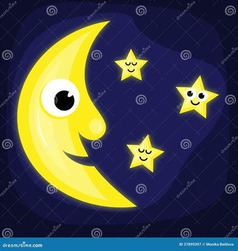 Cartoon moon and stars stock vector. Illustration of happy - 37899397