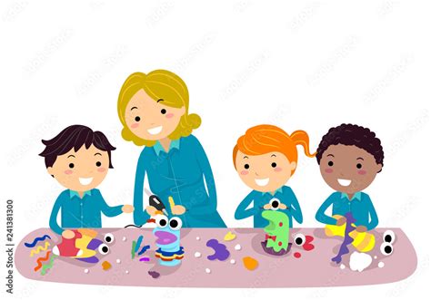 Stickman Kids Puppet Making Workshop Illustration Stock Vector | Adobe Stock