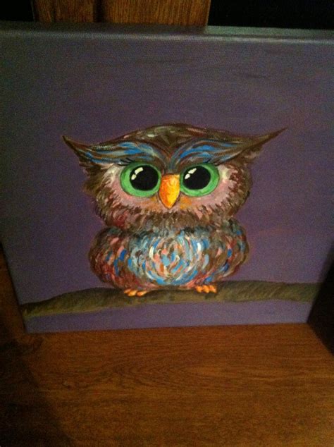 Cute Green Eyed Owl Painting Original acrylic by AnnasArtBoutique