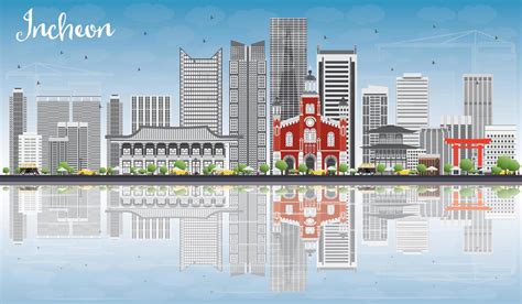 Incheon Skyline with Gray Buildings, Blue Sky and Reflections. 9002787 Vector Art at Vecteezy