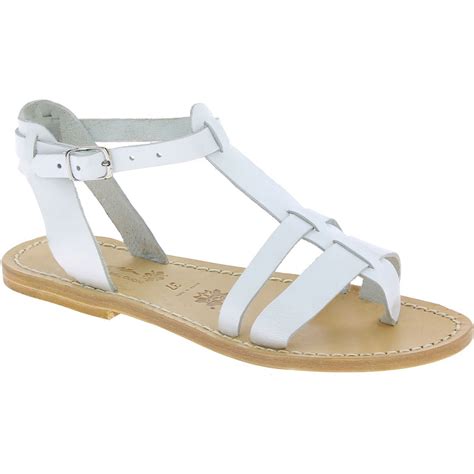 Women's flat white leather sandals Handmade in Italy | Gianluca - The leather craftsman