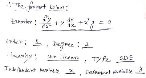 [Solved] Give an example of a differential equation and classify... | Course Hero